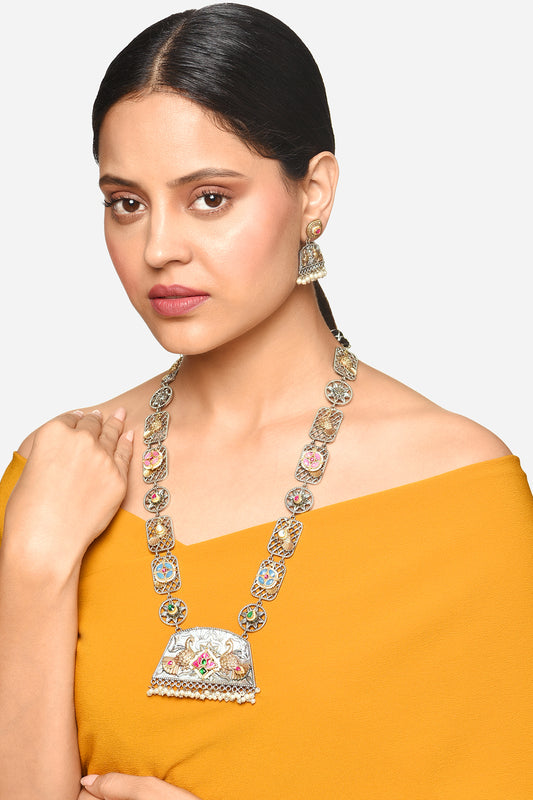 Peacock Embellished Long Necklace Jewellery Set