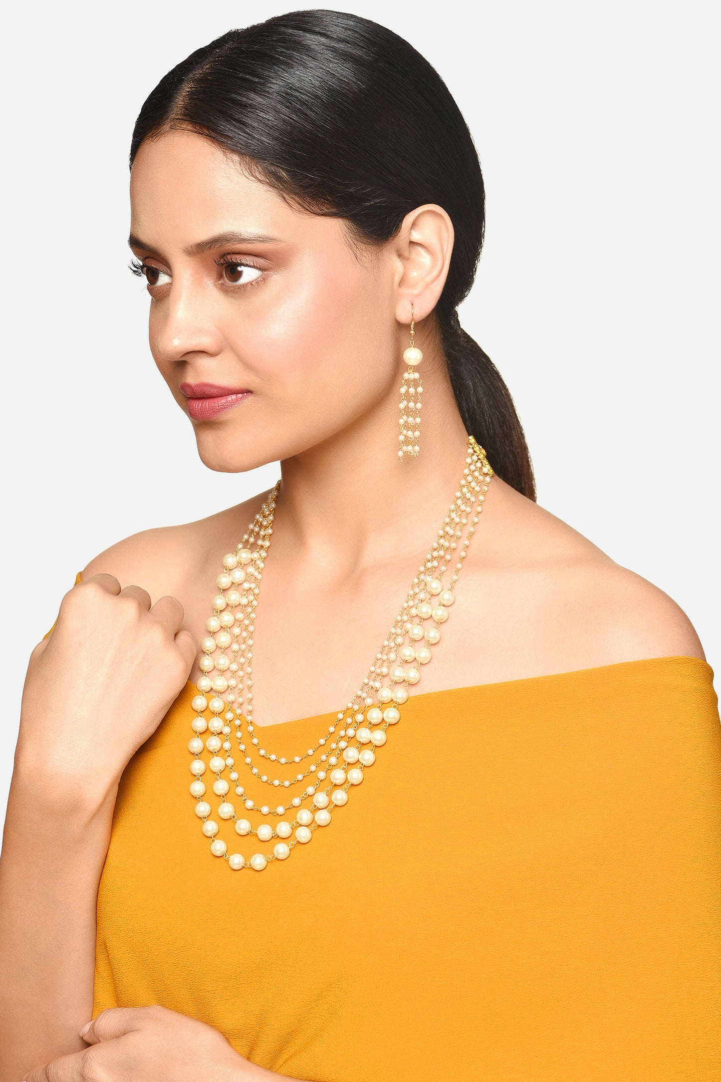 Pearl Embellished Layered Necklace Jewellery Set