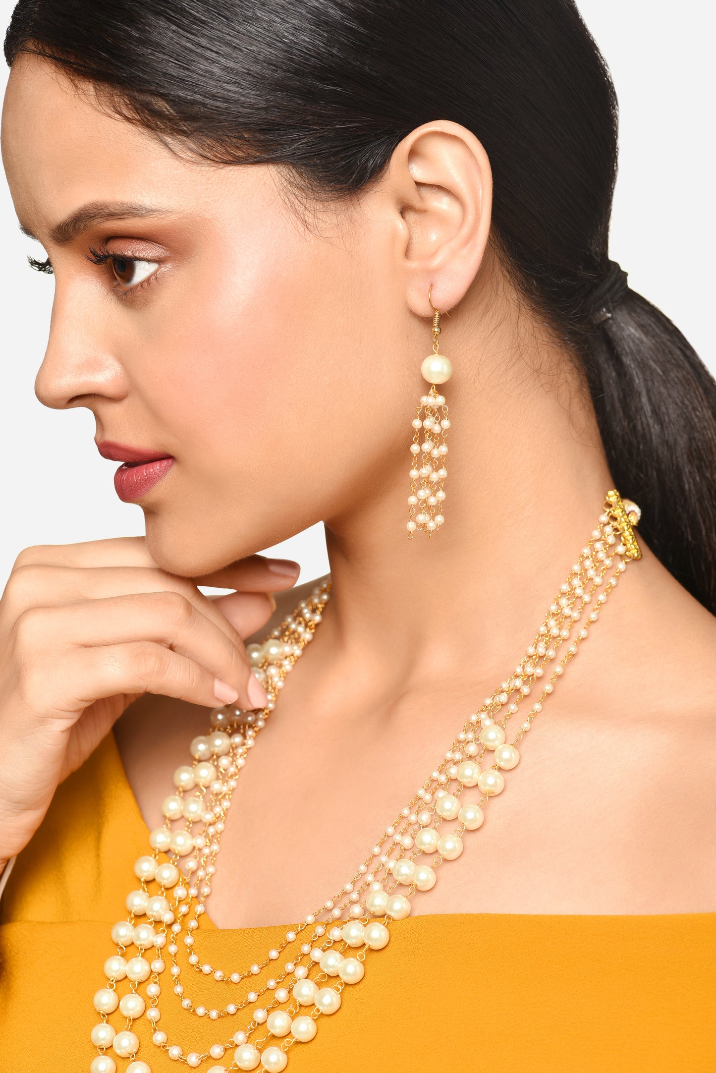 Pearl Embellished Layered Necklace Jewellery Set